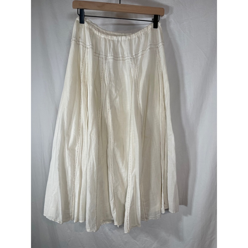 Old Navy Vintage Womens White Cotton Gauze Skirt Ladder Stitch Boho Size 12